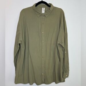 Cotton On Body Olive oversized poplin organic cotton wooden buttons down shirt